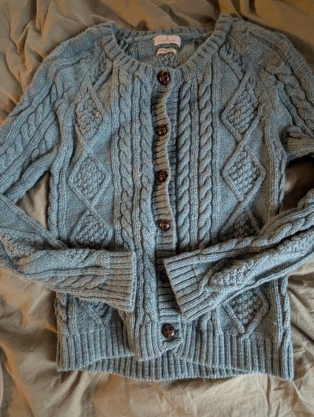 Ladies Pure New Wool Aran Cardigan - Small